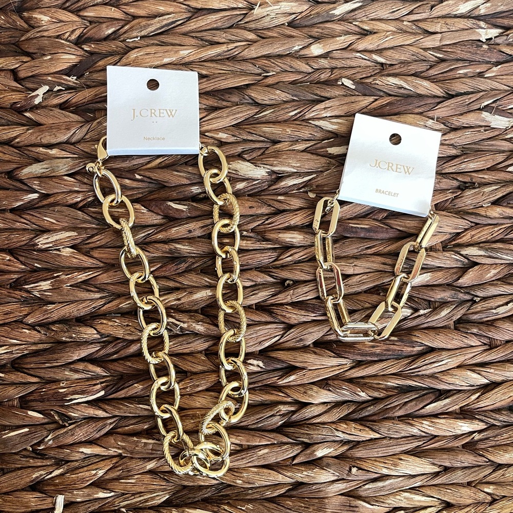 J. Crew Gold-Tone Chunky Link Necklace and Bracelet Set